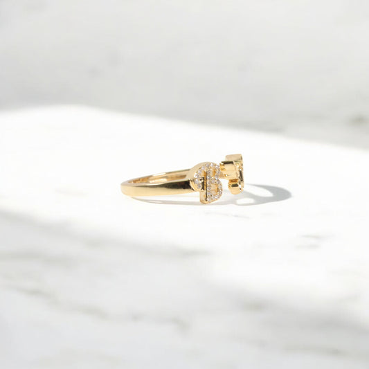 10K YG Diamond Butterfly - Letter B Rings / 2.33gr / Sz 6.5 / 0.1Wt Dia