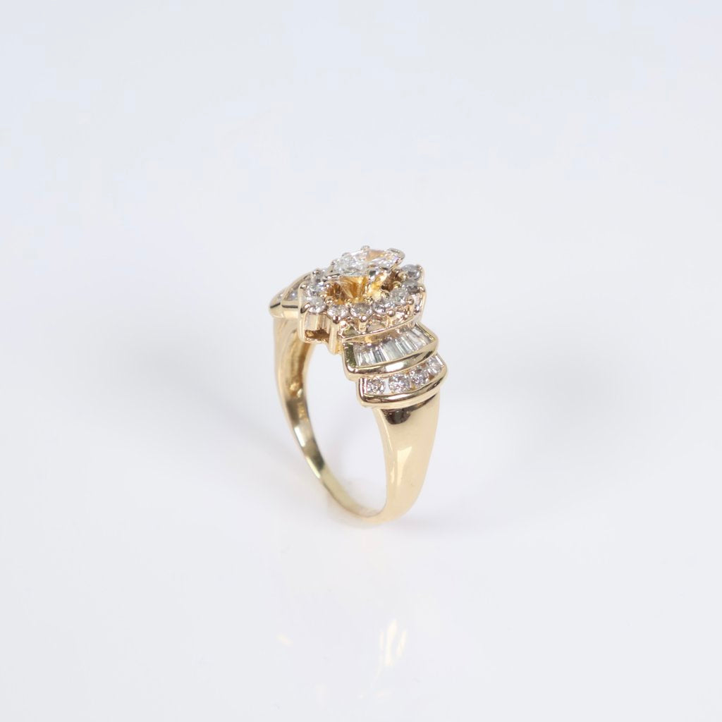 14K YG Diamond Luxury Marquise Cut Ring / 6.6gr / Sz 8 / 1Ct Dia
