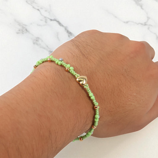 18K YG Heart-Smooth Balls Bracelet Tejido / 1.42gr / Adjustable /