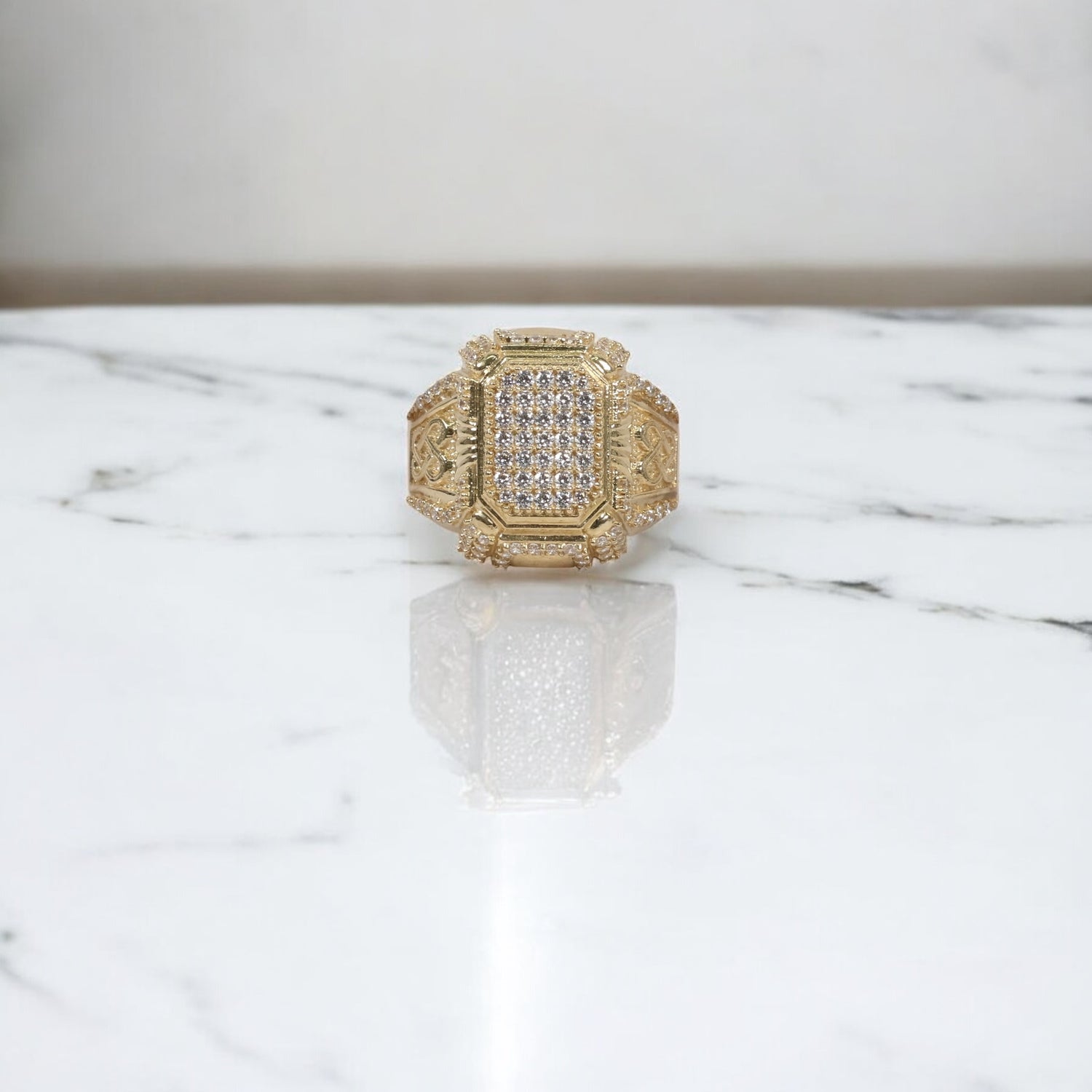 10K YG Luxury Rectangle Rings / 8.34gr / Sz 11 / White Zircons