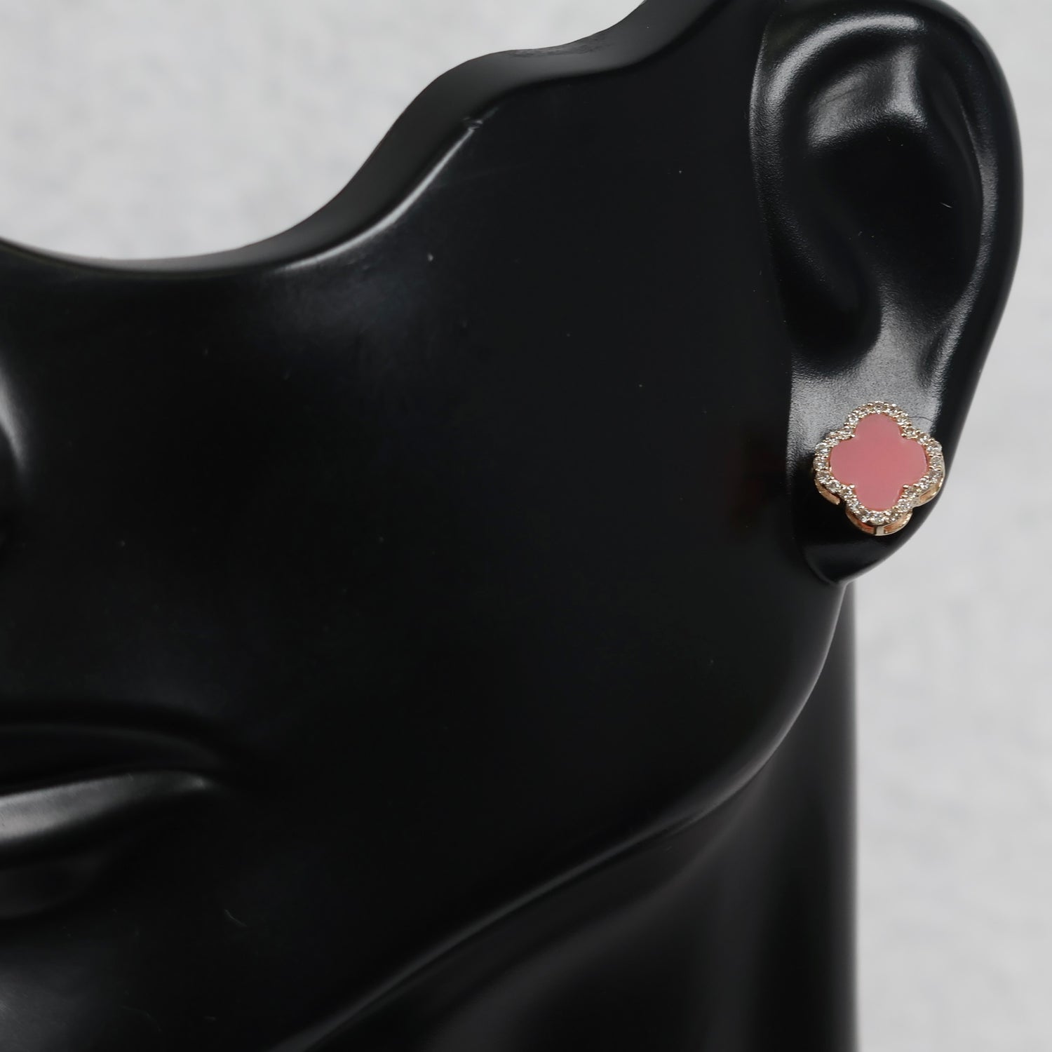 14K YG Pink Clover Stud Earrings / 1.26gr / 8mm / 0.18Ct Dia