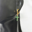 18K Yellow Gold Cross Hoop Earrings With Green Zircons / 2.8gr