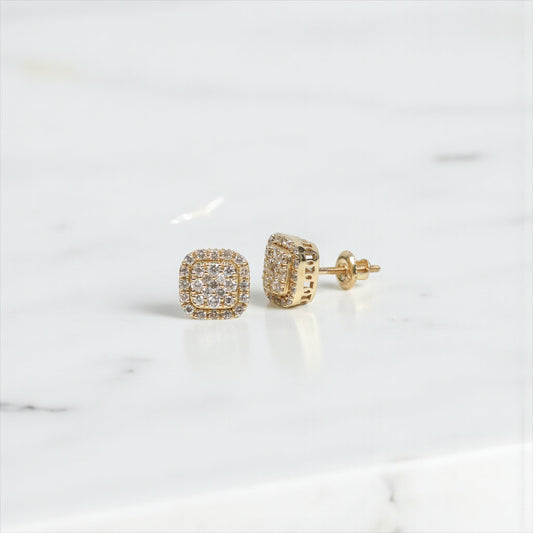 10K YG Diamond Double Square Stud Earrings / 2.41gr / 8mm / D-0.60Ct
