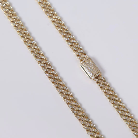 10K YG Diamond Cuban Links Bustdown Chain / 27gr / 6.5mm / 18.5in / 4.57Ct Dia
