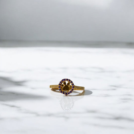 18K Yellow Gold Fingerprint Ring With Zircons / 2gr / Size 6 3/4