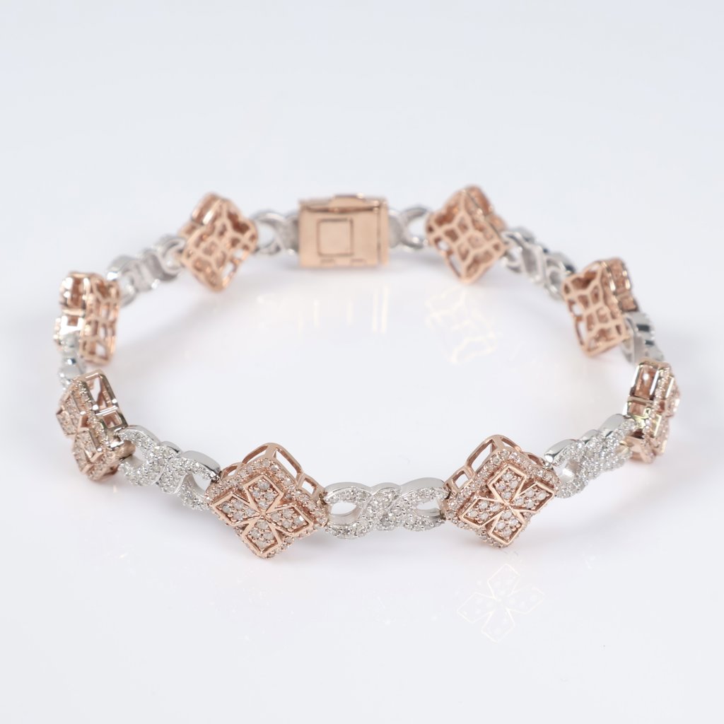 10K 2 ToneDiamond Infinity Flower Link Bracelet / 16.7gr / 6.3mm / 8in / 4Ct / VS2-SI / G-H
