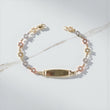 14K 3 Tone Baby Name Plate Flowers Bracelet / 2.36gr / 4mm / 6in /