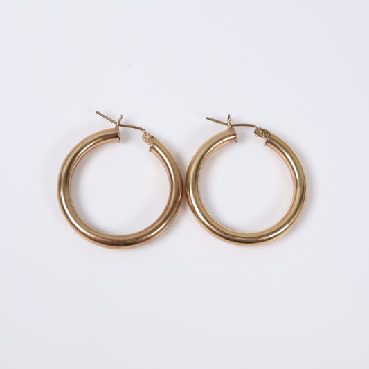 10K YG Plain Hoop Earrings / 3.2gr / 1.2in /