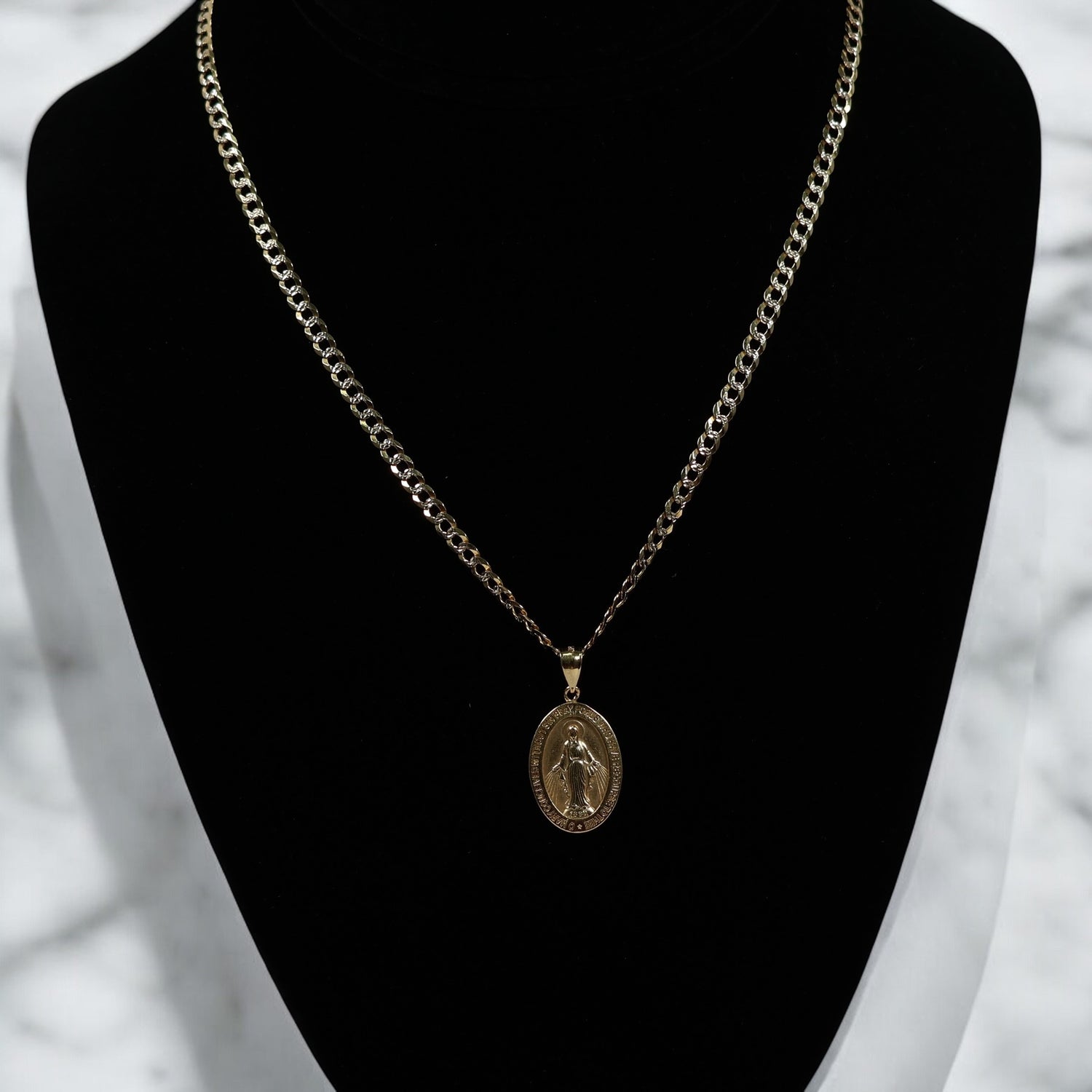 14K YG Miraculous Medal - Diamond Cut Chain Set Jewelry / 9gr / 3.5mm / 16in /