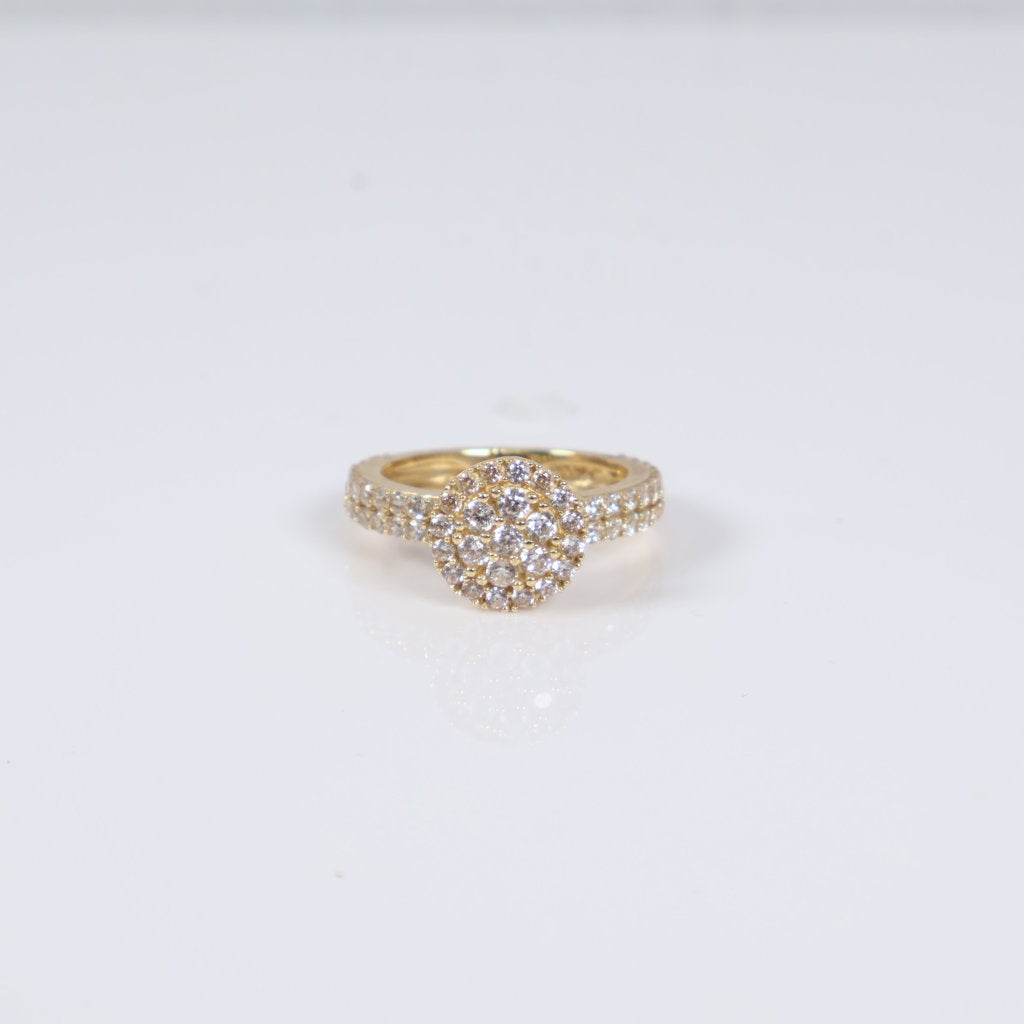 14K YG Luxury Round Duo Engagement Ring / 8.1gr / Sz 7 / White Zircons