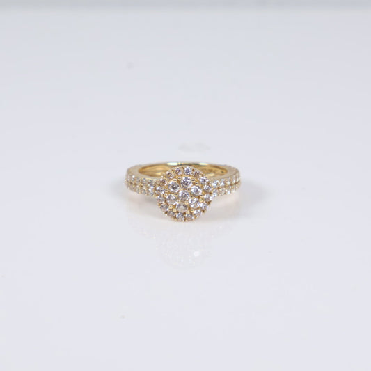 14K YG Luxury Round Duo Engagement Ring / 8.1gr / Sz 7 / White Zircons