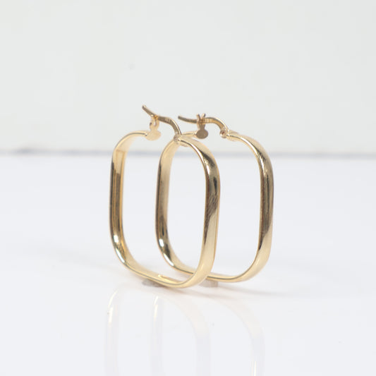 14K YG Square Hoop Earrings / 2.6gr / 1.3in /