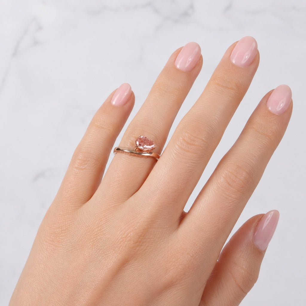 14K RG Lab Diamond Pear Cut Brilliant With Certificate Engagement Ring / 3.2gr / Sz 5 3/4 / 1.01Ct Lab Dia / Fancy Vivid / Pink / VS1