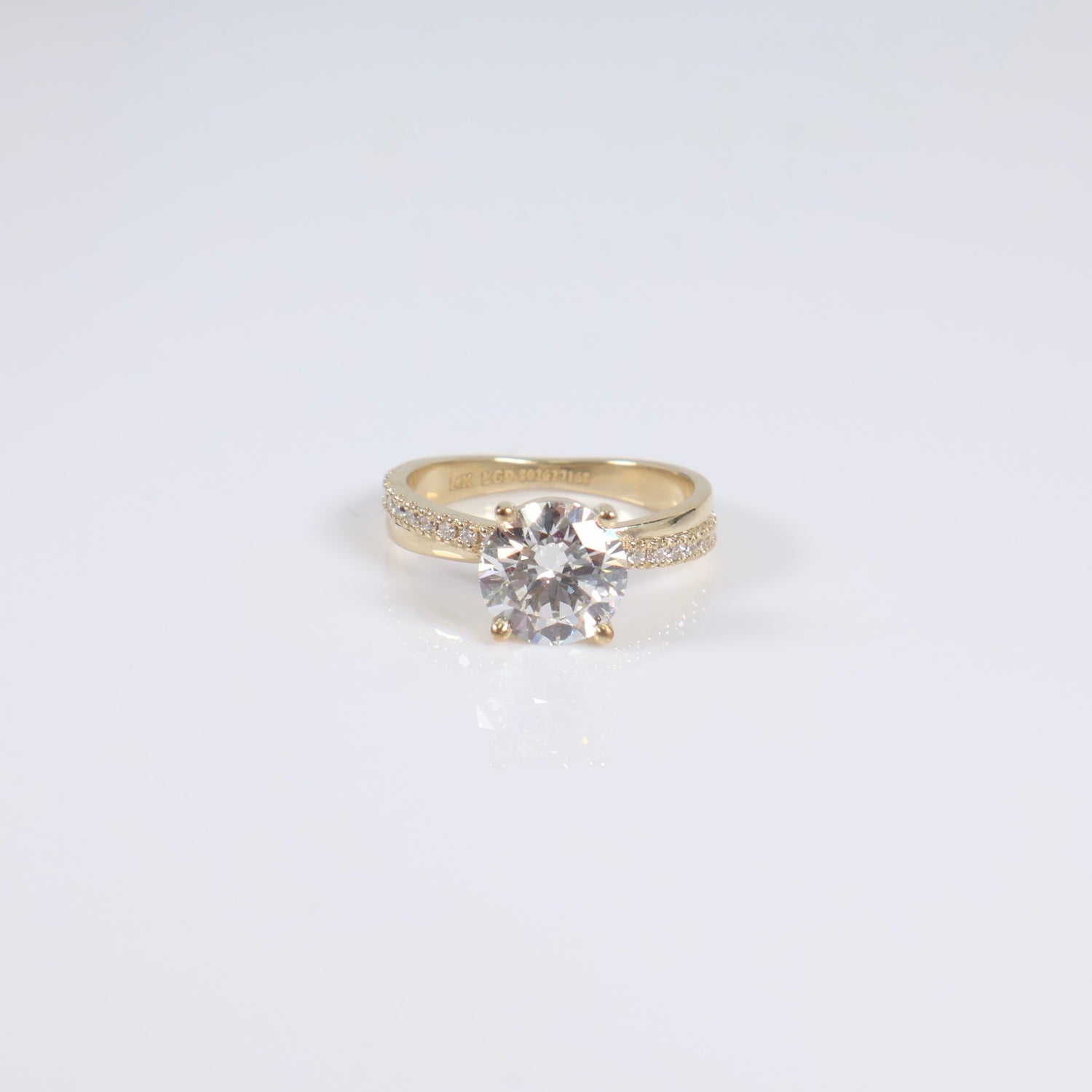 14K YG Lab Diamond Round Brilliant With Certificate Engagement Ring / 3.66gr / Sz 6.5 / 2.01Ct Lab Dia / F / VS1
