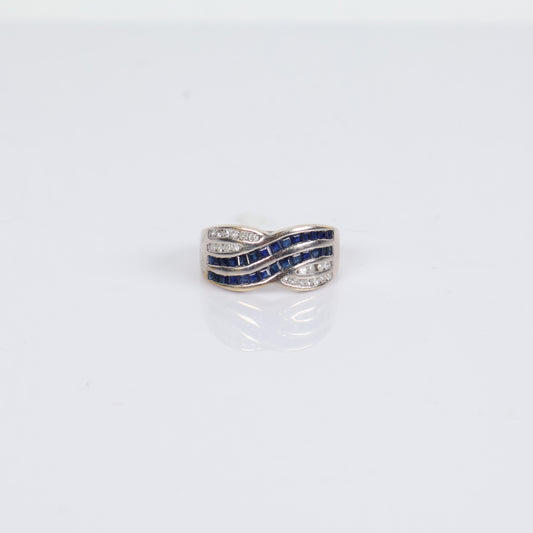 Sapphire Ring 14K White Gold With Diamonds / 4gr / Size 7