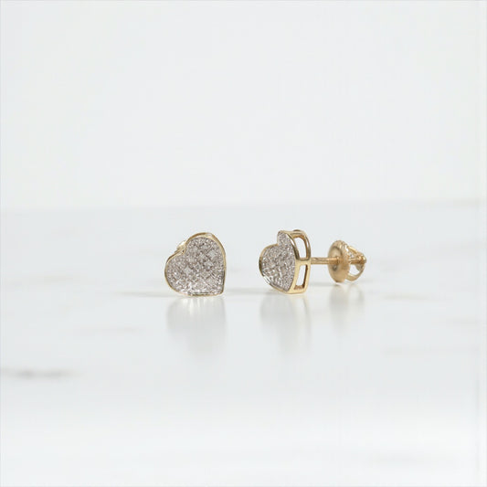 10K YGDiamond Little Heart Stud Earrings / 0.94gr / 7mm / D-0.10Ct