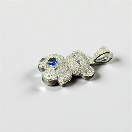 10K White Gold Diamond Bear-Heart Blue Pendant 1.06Ct Dia / 3.84gr / 1.3in