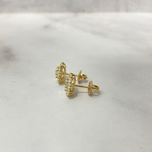 14K Yellow Gold Lab Diamond Flower Petal Stud Earrings 2Ct Lab Dia Vs / 2gr / 10mm