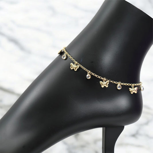 14K YG Roll On Butterfly Anklet / 3.80gr / 10in