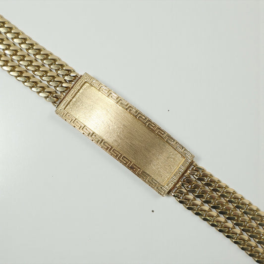 10K YG Name Plate 3 Micro Cuban Links Bracelet / 52.6gr / 15mm / 8.5in /