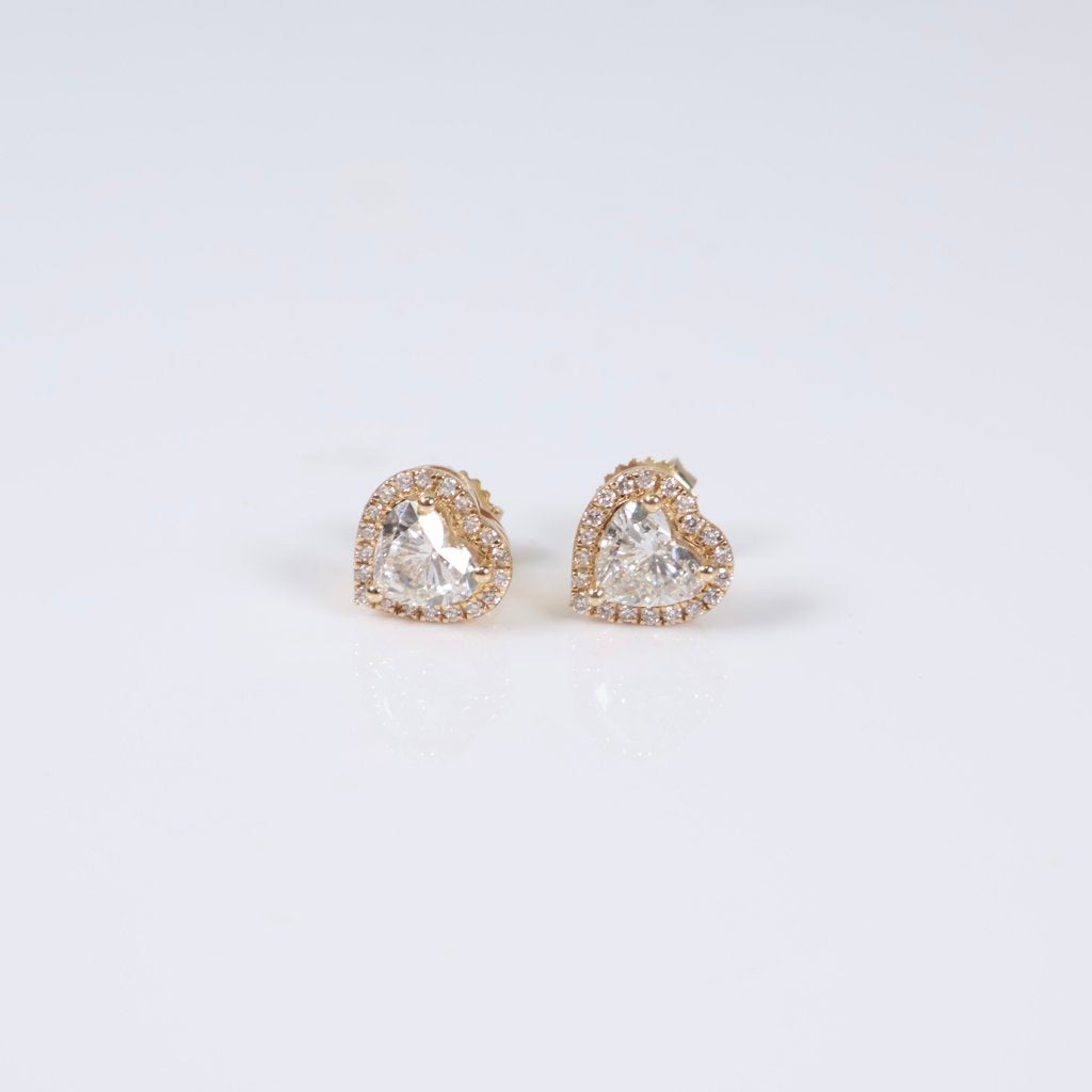 14K YG Lab Diamond Heart Stud Earrings / 3.1gr / 10mm / 2.50Ct Lab / VS / F