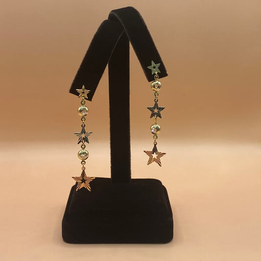 14K Three Colour Gold Star Stud Earrings / 3.5gr