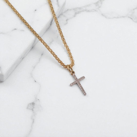 18K-14K Diamond Cross Set Jewelry / 2.9gr / 1.5mm / 18in / 0.03Wt Dia