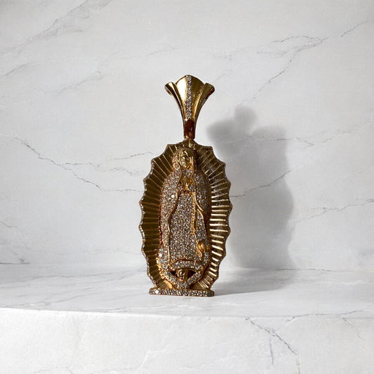 18K Rose Gold Virgen Guadalupe Pendant With White Zircons / 16.2gr