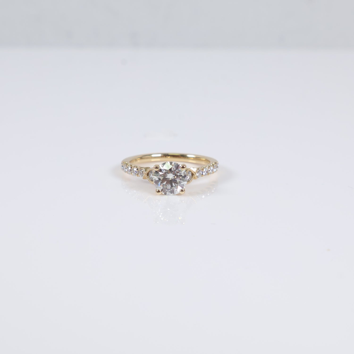 14K YG Natural Diamond Round Brilliant With Certificate Engagement Ring / 2.65gr / Sz 6 1/4 / 1.11Ct / H / VVS1