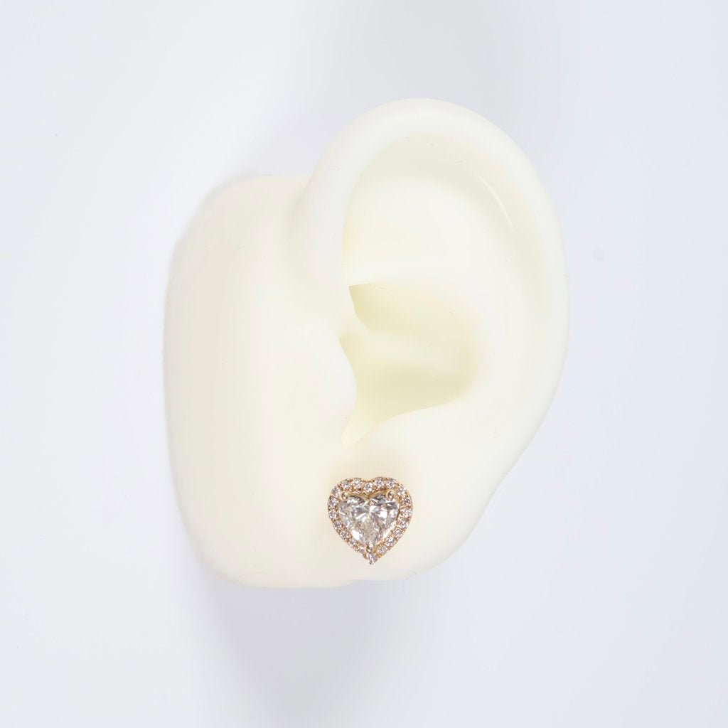 14K YG Lab Diamond Heart Stud Earrings / 3.1gr / 10mm / 2.50Ct Lab / VS / F
