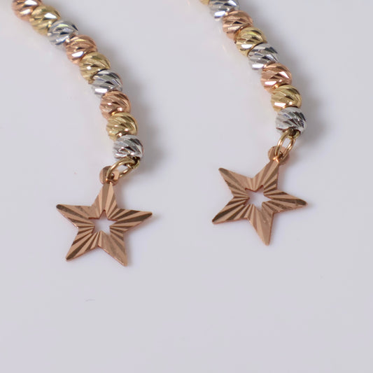 14K Three Colour Gold Circle-Star Stud Earrings / 3.5gr