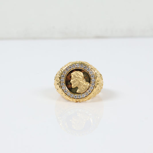 10K YG Diamond Jesus Face Rustic Rings / 14.1gr / Sz 11 3/4 / 0.66Wt Dia