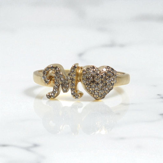 10K YG Diamond Heart - Letter M  Rings / 1.66gr / Sz 7 / Wt Dia