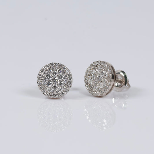 14K WG Lab Diamond Round Stud Earrings / 2.1gr / 10mm  / 1 CTTW Lab VS / E-F