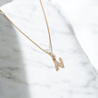 18K Yellow Gold Letter N Italics-Chain Box Link Jewelry Set With Zircons / 1.94gr / 0.6mm / 15.5in