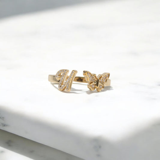 10K YG Diamond Butterfly - Letter U Rings / 2.28gr / Sz 7.5 / 0.1Wt Dia