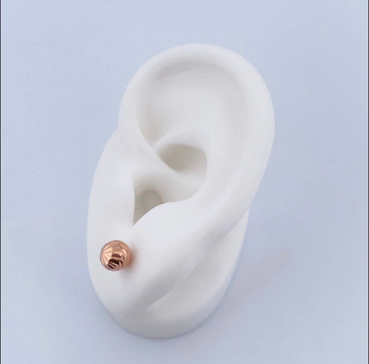 18K Rose Gold Diamond Cut Ball Stud Earrings / 0.75gr / 6mm
