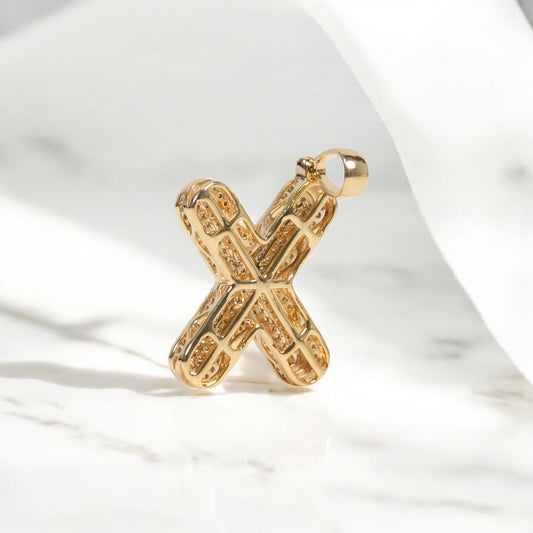 10K YG Diamond Letter X Pendant / 2.91gr / 1.1in / 0.49Wt Dia