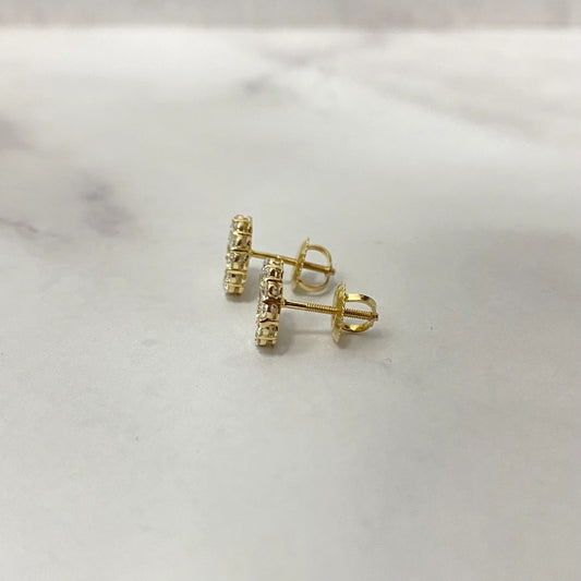 14K Yellow Gold Lab Diamond Flower Round Stud Earrings 1Ct Lab Dia Vs / 1.38gr / 9mm