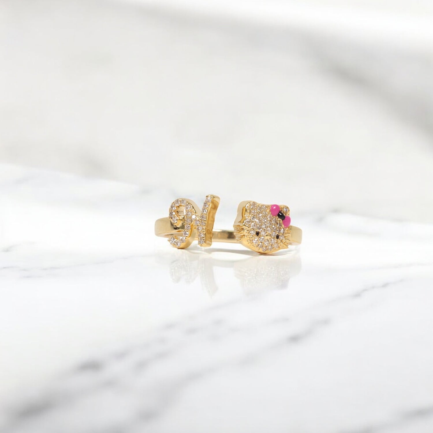 10K YG Diamond HK - Letter N Rings / 2.5gr / Sz 7 / 0.14Wt Dia