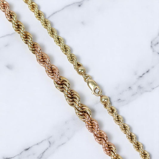 14K 2 Tone Rope Chain / 36.35gr / 6.5mm / 19in /