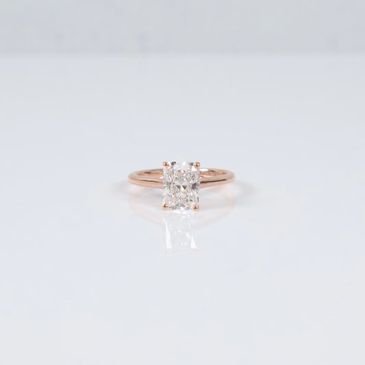 14K RG Lab Diamond Cut Cornered Rectangular Modified Brilliant With Certificate Engagement Ring / 2.88gr / Sz 6 3/4 / 2.03Ct Lab / E / VS1
