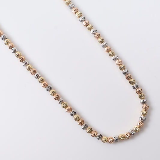 14K 3 Tone Military Balls Diamond Cut Chain / 7.2gr / 2.6mm / 16in /