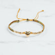18K YG Heart-Diamond Cut Balls-Cylinder Bracelet Tejido / 1.41gr / Adjustable /