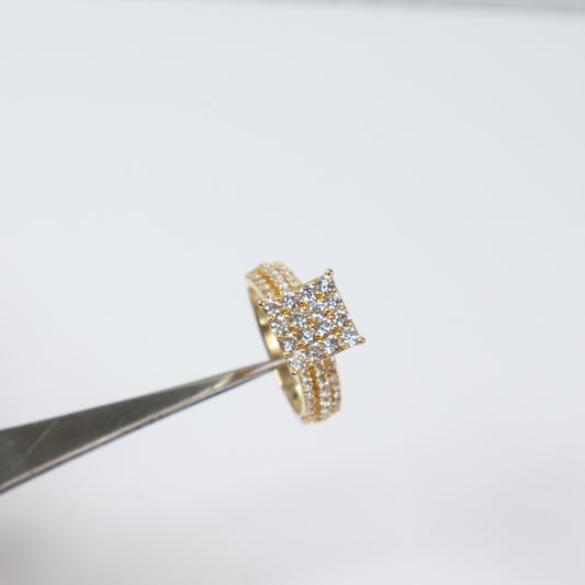 10K YG Diamond Square Luxury Duo Engagement Ring / 5.06gr / Sz 7 / 1.5Ct Dia