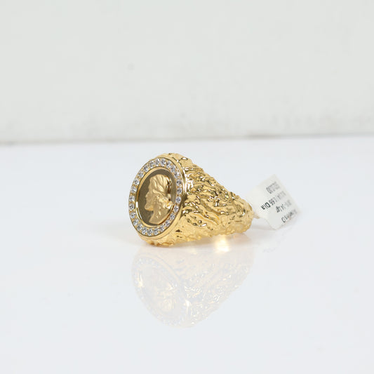 10K YG Diamond Jesus Face Rustic Rings / 14.1gr / Sz 11 3/4 / 0.66Wt Dia
