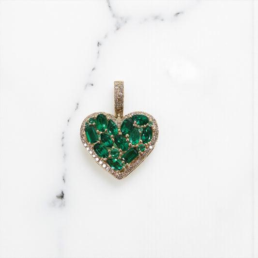 10K YG Diamond Heart With Emerald Pendant / 5gr / 1in / Eme-3Ct / D-0.60Ct