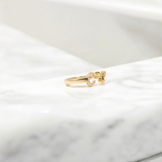 10K YG Diamond Butterfly - Letter C Rings / 2.15 / Sz 7 / 0.08Wt Dia