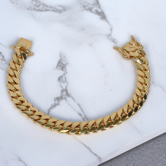 10K YG Micro Cuban Links Bracelet / 64.1gr / 10.3mm / 8 1/4in /