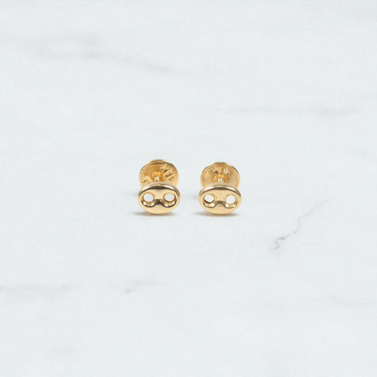 18K YG Modern Designer Link Stud Earrings / 0.53gr / 6mm /